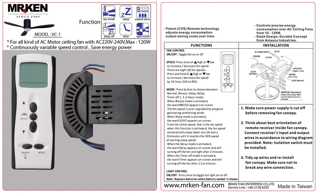 Mrken Universal Ac Ceiling Fan Eco Variable Speed Remote Control